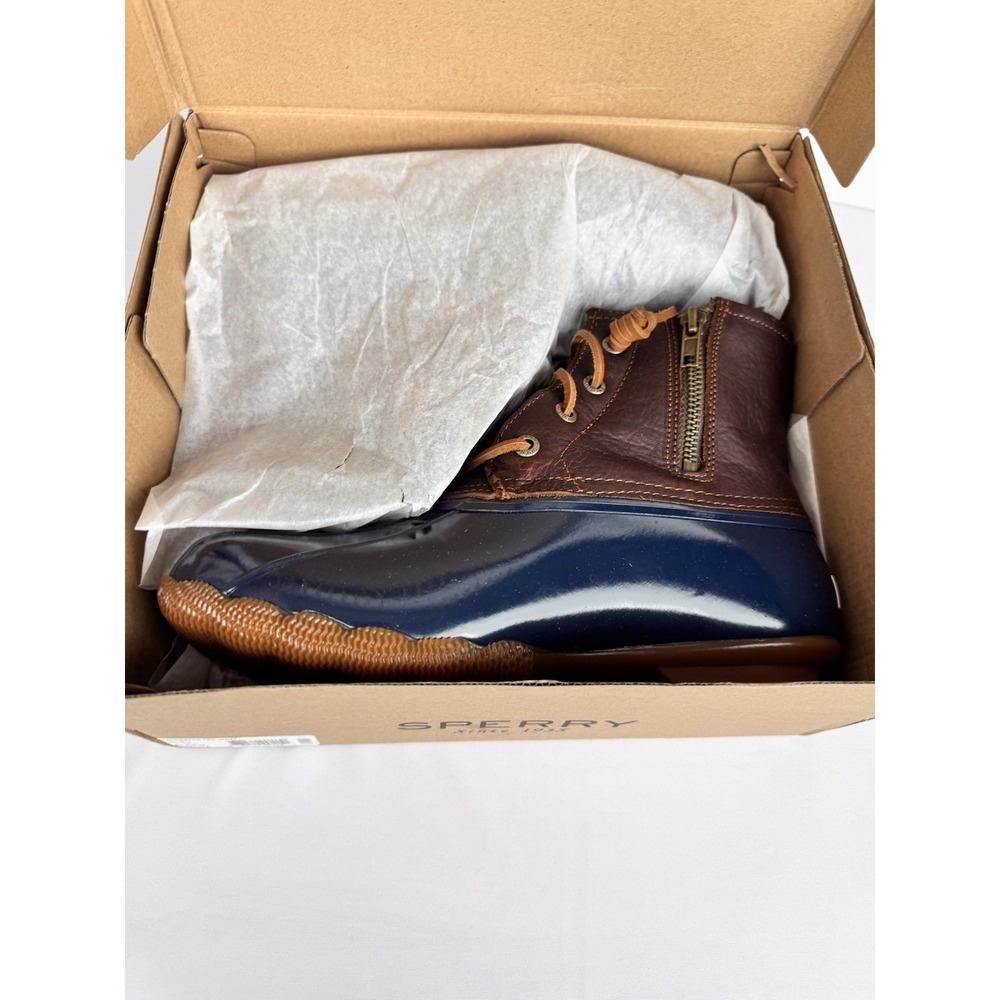 Sperry Top Sider Saltwater Duck Boots Rubber Leather Glossy Navy Blue NWB 7.5 W - Picture 6 of 8